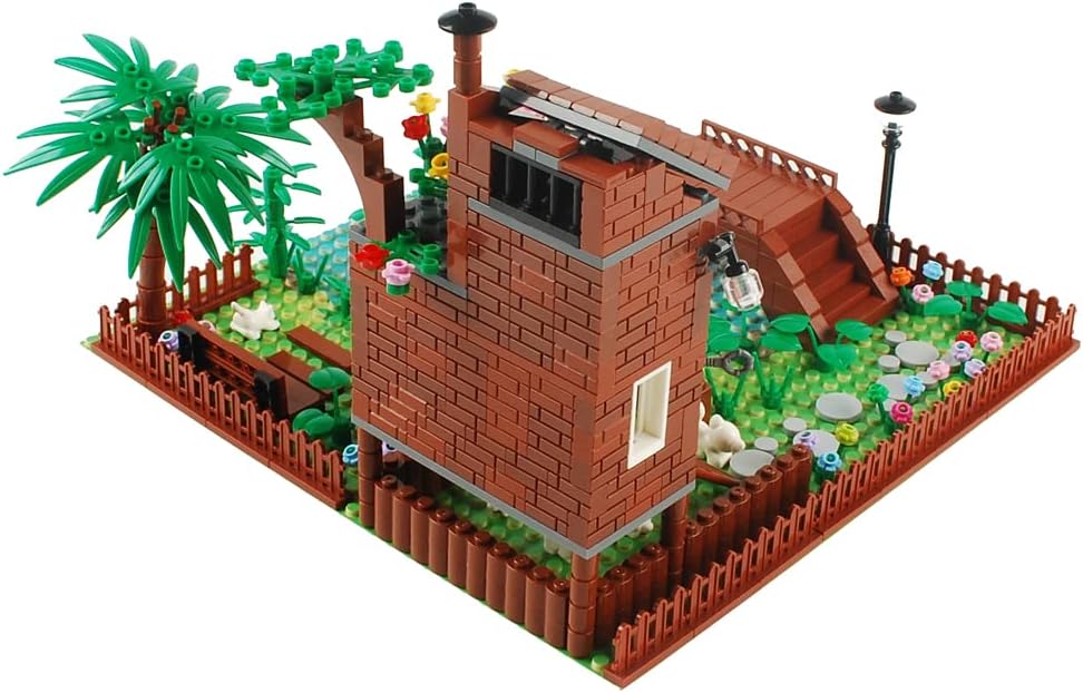 Bloques de construcción de granja de jardín, accesorios de sedería de parque, juego de plantas de ladrillos de construcción, juego de construcción