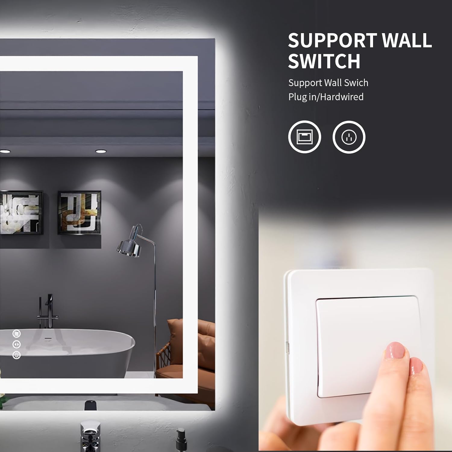 LOAAO Espejo de baño LED de 32 x 36 pulgadas con luces, antiniebla, regulable, retroiluminado + iluminado frontal, espejo de tocador de baño