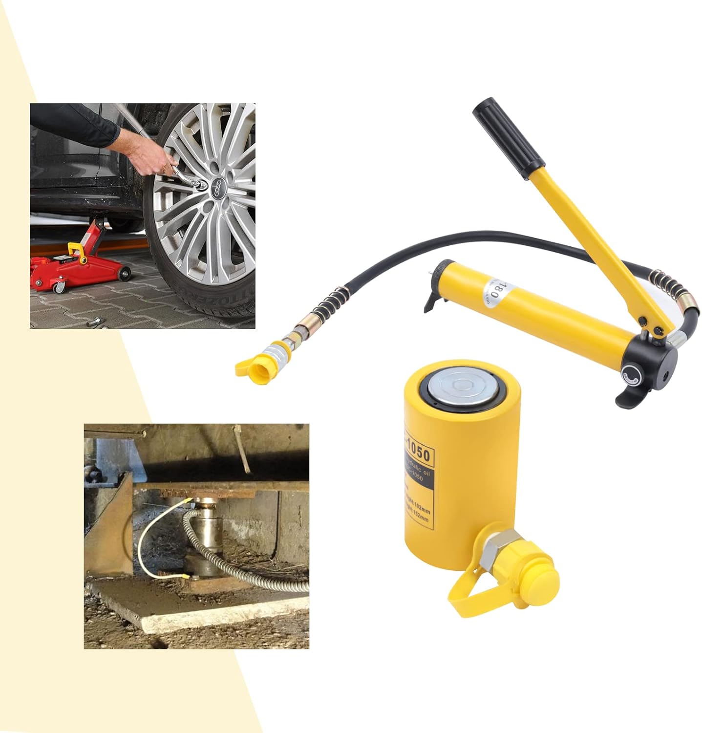 CP-180 Gato de cilindro hidráulico de 2 velocidades – Capacidad 10T, bomba manual operada a mano con paquete de potencia y acoplador