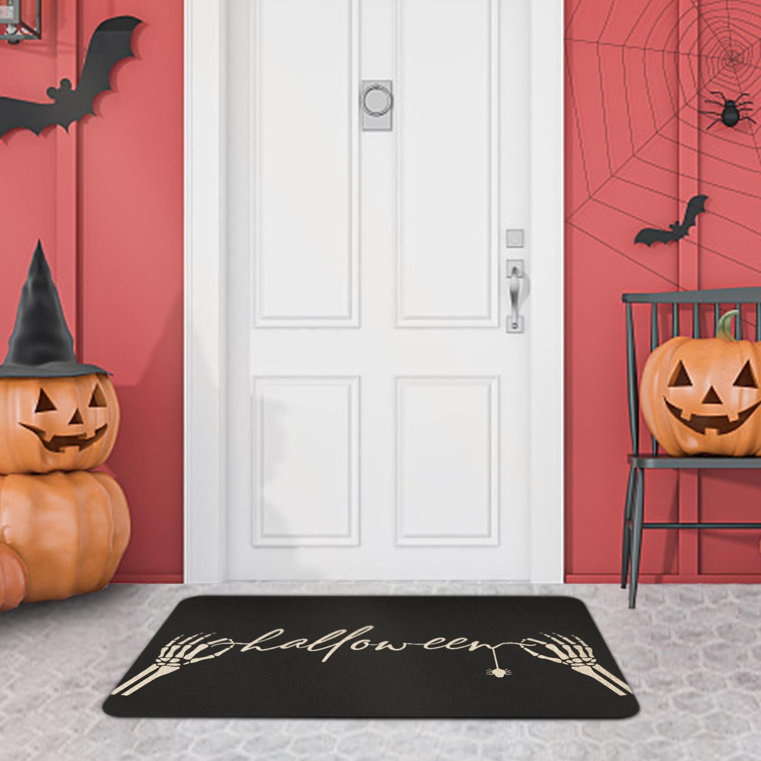 Roszwtit Tapete de puerta de Halloween de 30 x 17 pulgadas, tapete de calavera de Halloween para interiores y exteriores, tapete antideslizante de
