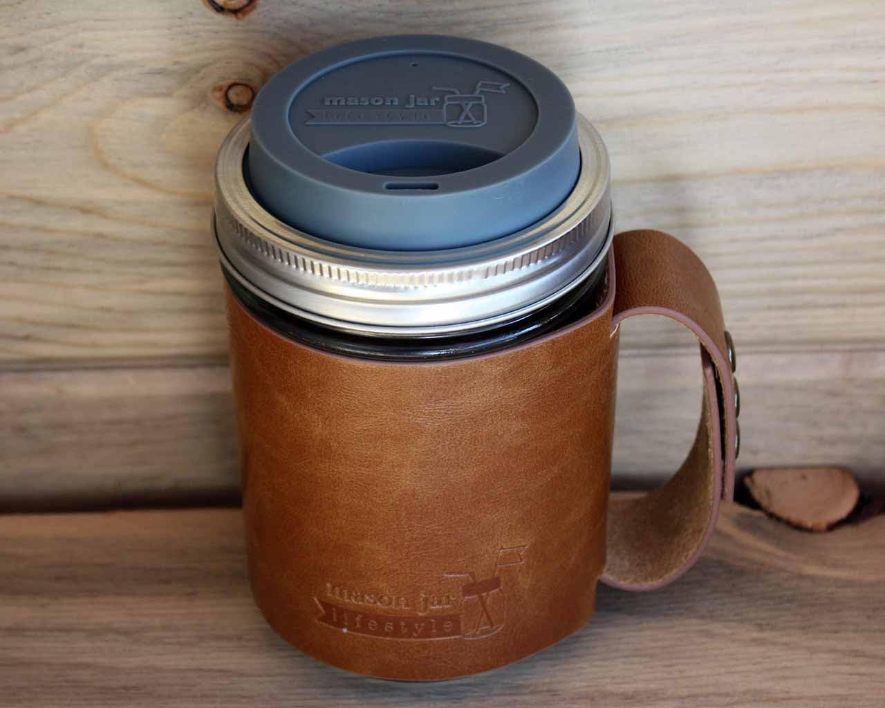 Mason Jar Lifestyle – Tapas de silicona para beber con bandas de acero inoxidable a prueba de óxido (paquete de 2, gris carbón, boca ancha)
