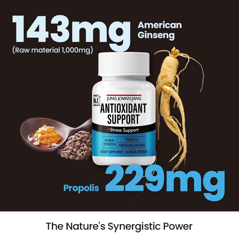 JKJ – Mezcla de apoyo antioxidante, aumenta la inmunidad y la energía con propóleos (229 mg) y ginseng americano (143 mg), 60 cápsulas para hombres