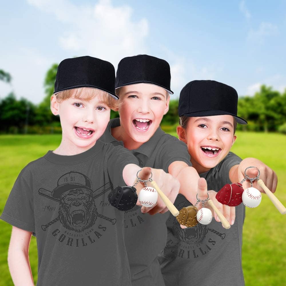 ArtCreativity Llaveros de béisbol para niños, juego de 12, llaveros de madera de bate de béisbol con una pelota y manopla, recuerdos de fiesta de