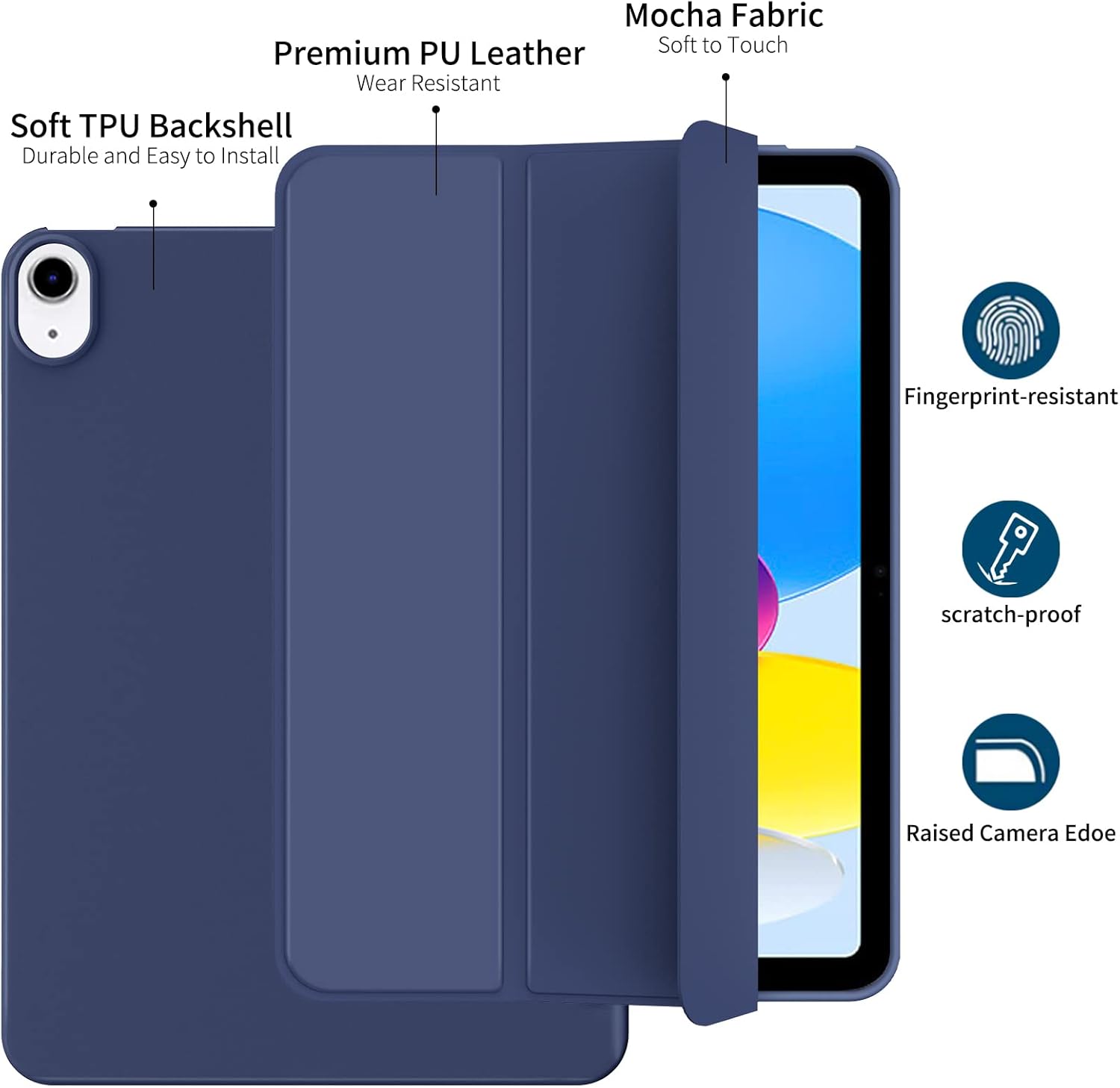 ProtUTab Funda para iPad de 10. generación 2022, funda delgada y triple con soporte para iPad de 10 generación, funda para iPad de 10.9 pulgadas,