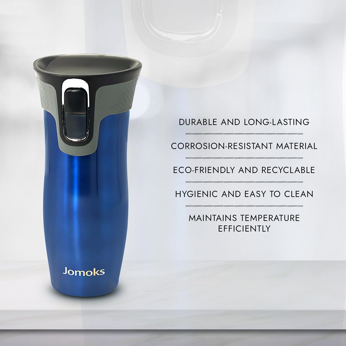 Jomoks Thermos – Taza de viaje de café de acero inoxidable con tapa, a prueba de derrames, aislada al vacío, mantiene las bebidas calientes hasta 5