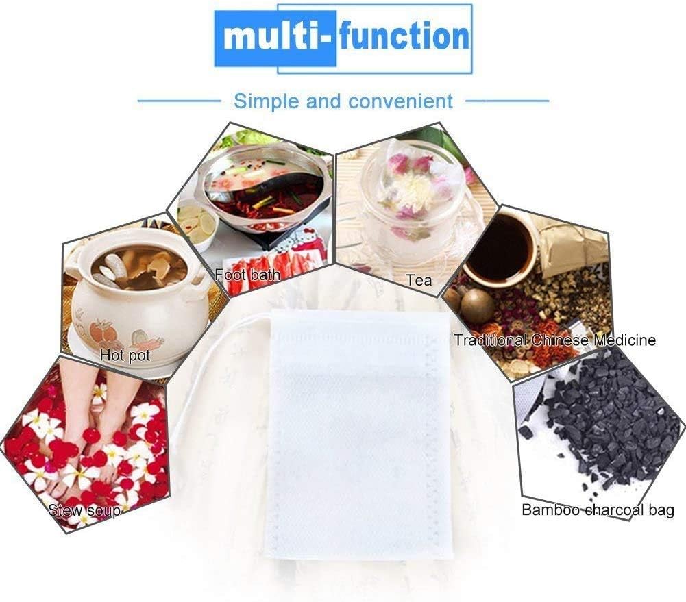 TamBee Bolsas de té desechables de 8 x 10 pulgadas, bolsas de té reutilizables para té suelto, bolsa vacía con cordón, 100 unidades