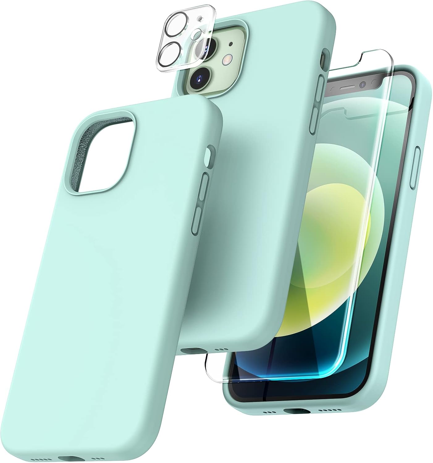 TOCOL Funda 5 en 1 para iPhone 12, para iPhone 12 Pro, con 2 protectores de pantalla + 2 protectores de lente de cámara, funda de silicona a prueba
