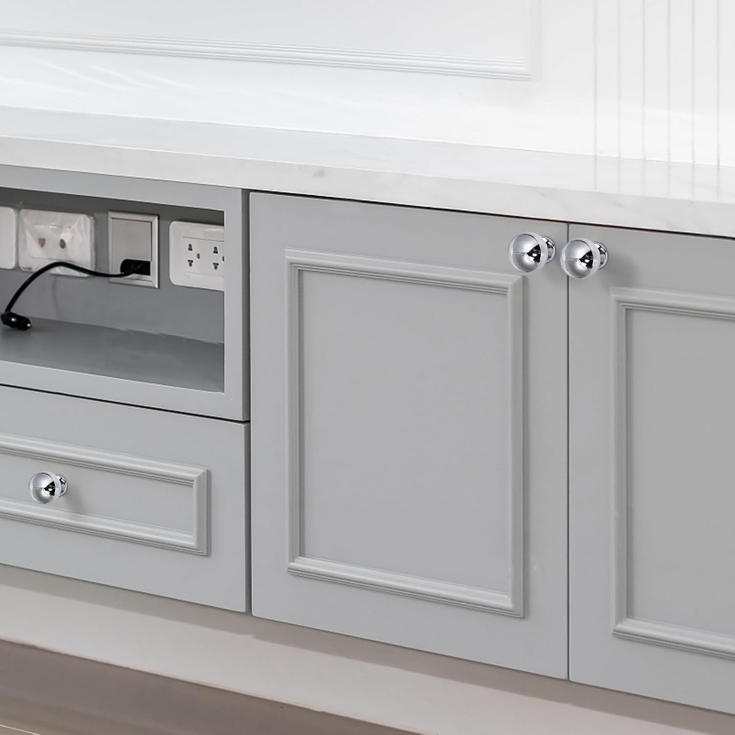 Perillas redondas de cromo pulido para gabinete, paquete de 2 manijas de latón macizo, accesorios para tocador, cocina, dormitorio, baño, cajón