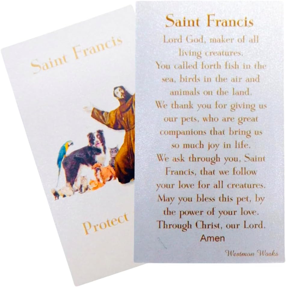 Westmon Works St Francis Holy Card – Paquete a granel de oración a santo patrón católico de los animales, juego de 10