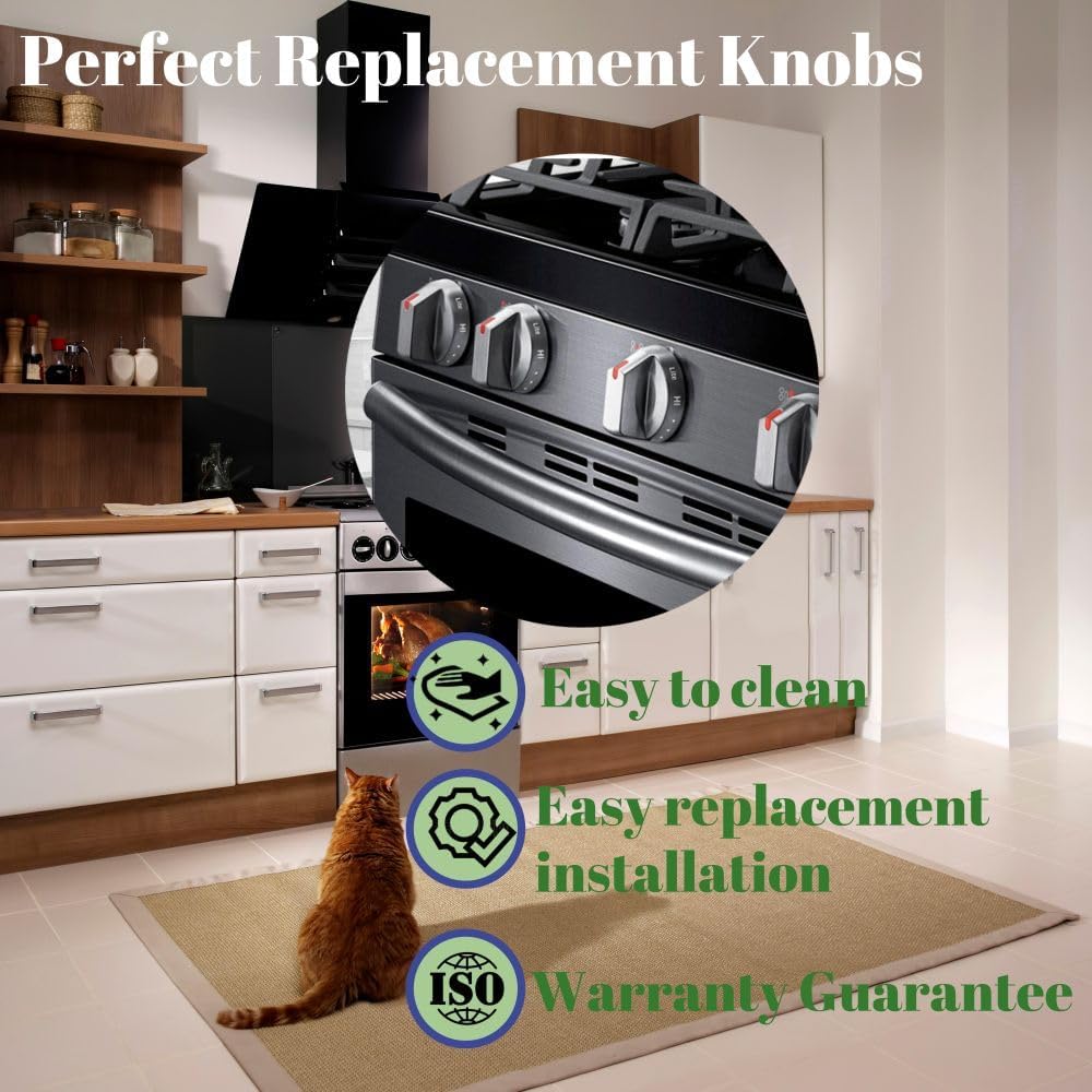 DG64-00473B Reemplazos NX58J7750SG Compatible con Samsung Perillas de cocina de gas de acero inoxidable para horno negro – se adapta a NX58M6850SG