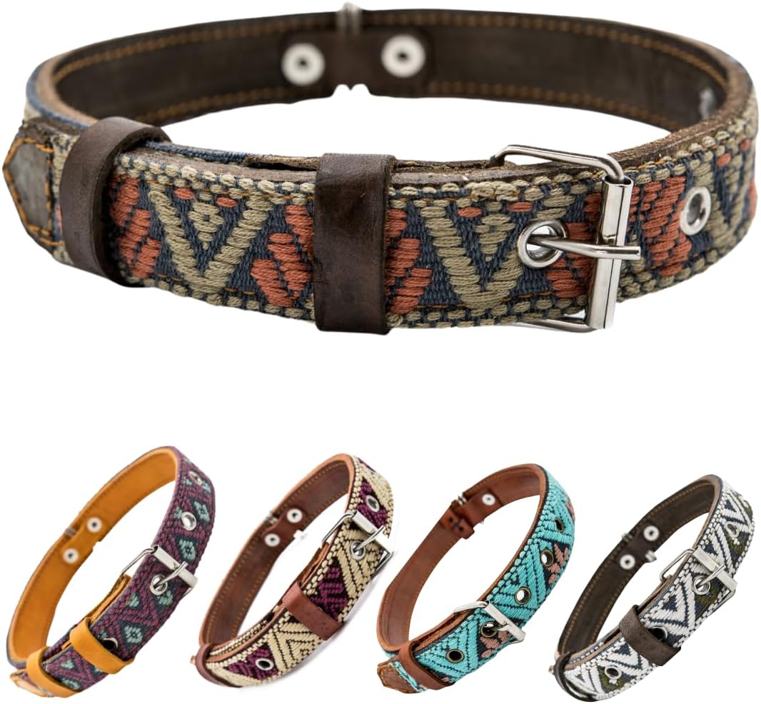 Collar occidental para perros, diseño bordado de cuero para perros pequeños, medianos y grandes, diseño azteca del suroeste para perros machos y