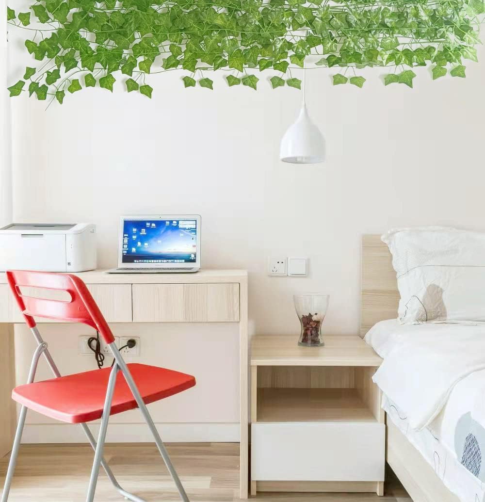 Paquete de 12 hojas de hiedra falsas de 84 pies, enredaderas, guirnalda artificial, plantas colgantes para decoración de dormitorio, estética,