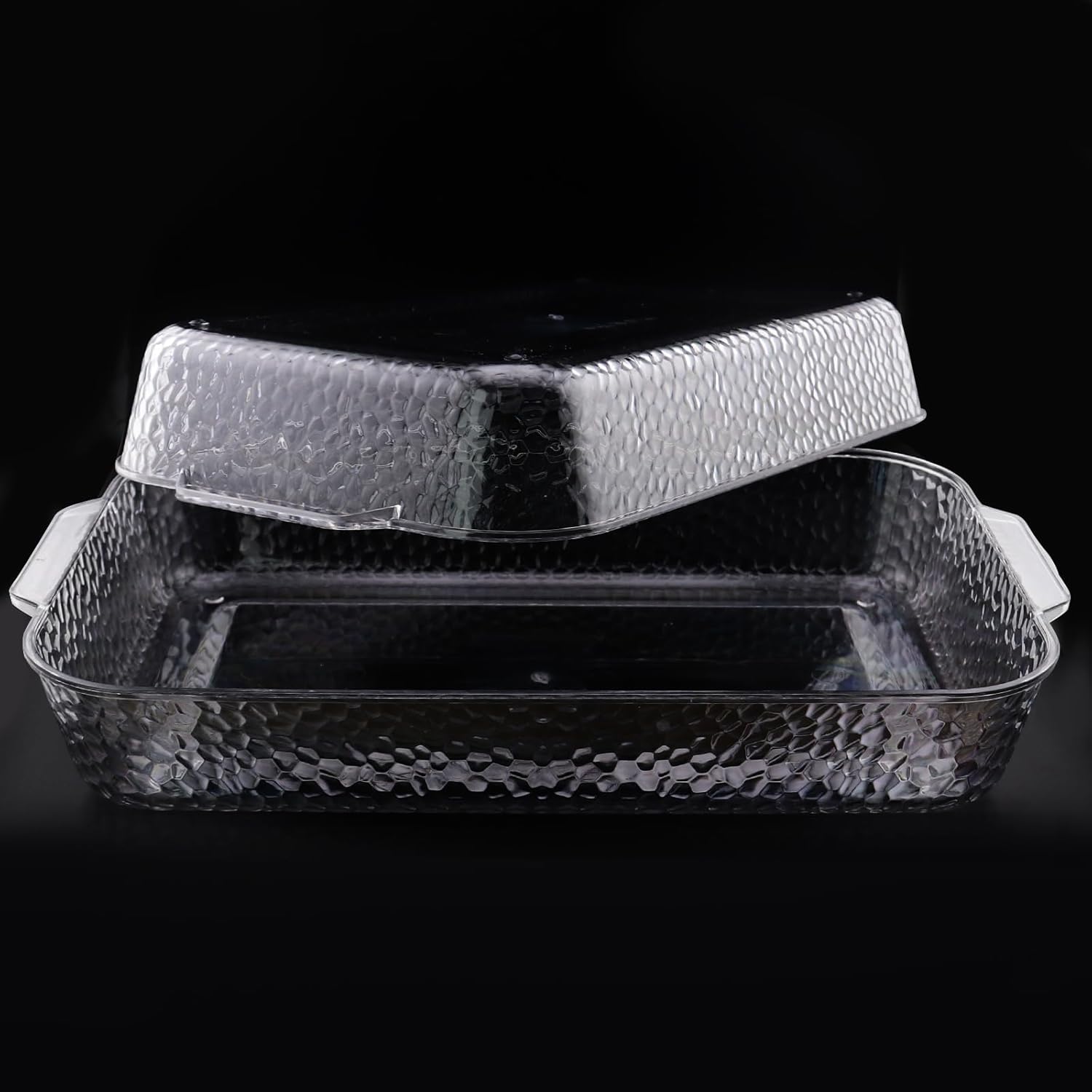 Paquete de 4 bandejas de plástico transparente, plástico desechable de alta calidad, bandejas rectangulares de 12.8 x 7.76 pulgadas (blanco)