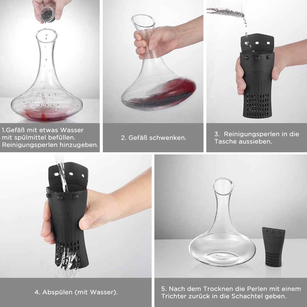 ecooe 1200 Beads Decanter Cleaning Beads with Silicone Bag for Narrow Neck Bottle Stainless Steel Cleaning Beads Balls for Vase, Carafes, Wine