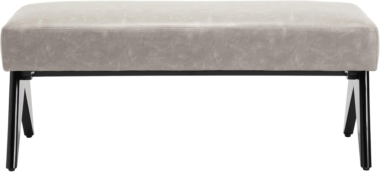 VESCASA Banco de comedor tapizado de piel sintética con patas de madera negra, entrada de 45.25 pulgadas de ancho, banco acolchado moderno para