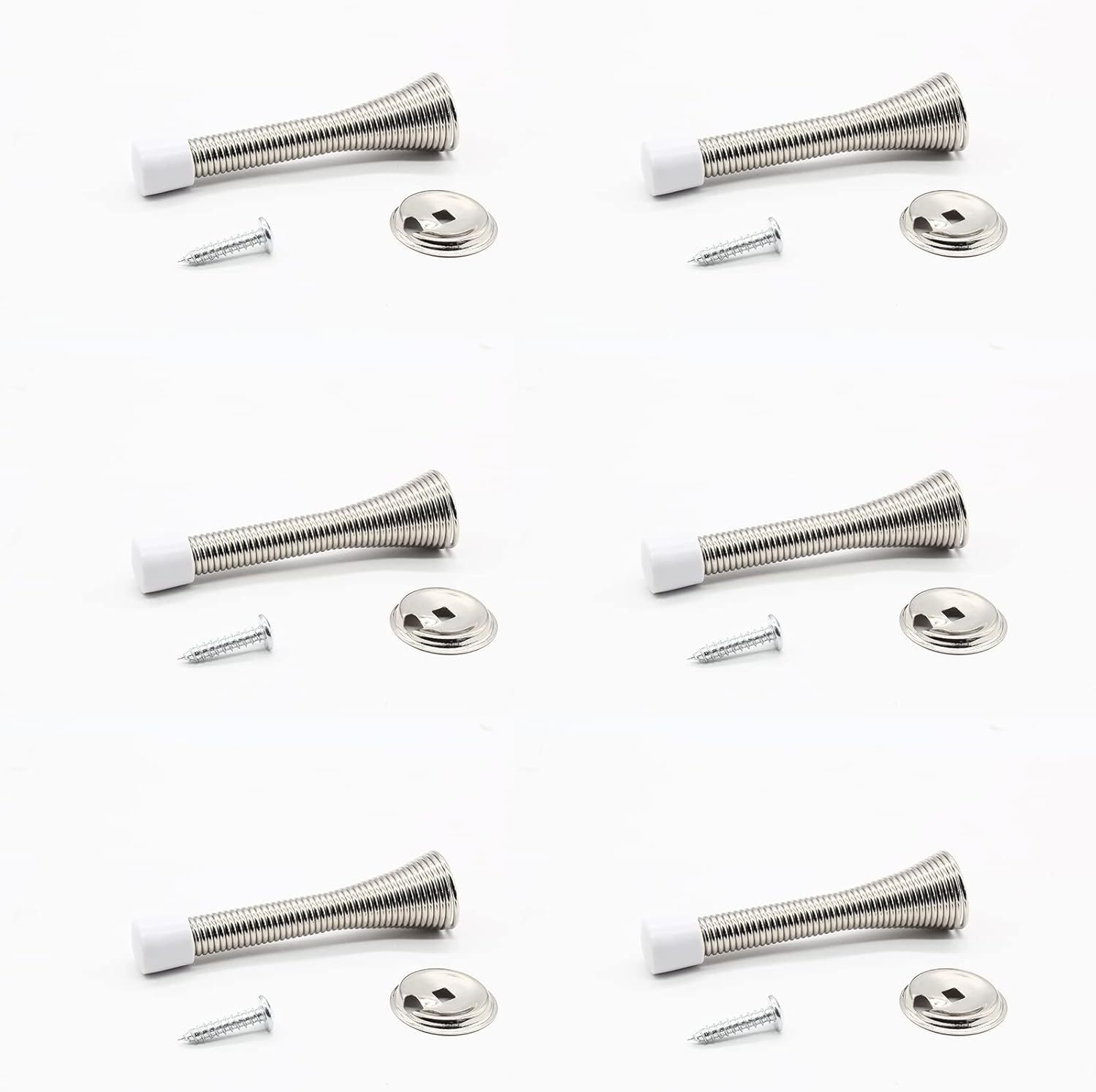 Tope de puerta de resorte con puntas de goma, parachoques de níquel satinado de 3-14 pulgadas, color plateado, resistente, flexible, de acero