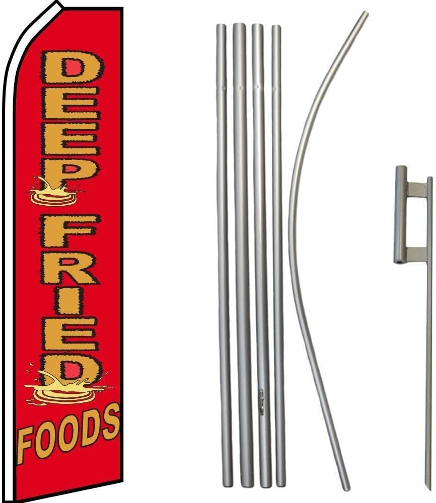 Premium Deep Fried Foods RedOrange Swooper Flag & 16ft Flagpole KitGround