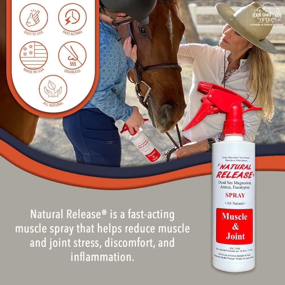 Four Oaks Farm Ventures, Tratamiento en aerosol muscular de liberación natural, linimento de caballo para dolores musculares, dolor en las