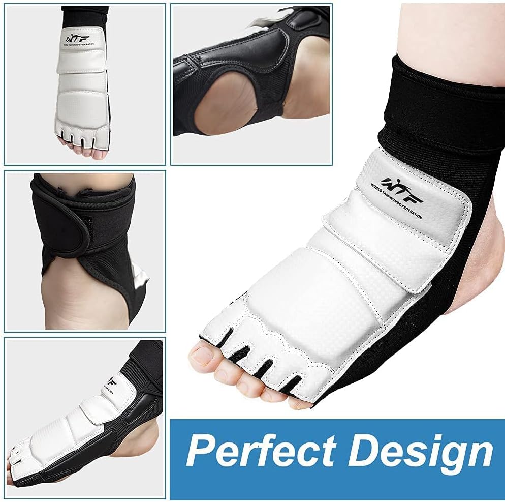 LangRay Taekwondo – Juego de guantes de karate y protector de pie de equipo de sparring para karate boxeo, protector de pie y guantes de medio dedo