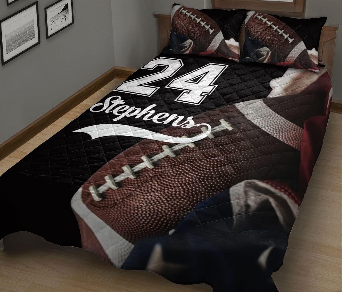 Juego de ropa de cama y fundas de almohada con diseño de pelotas de fútbol americano, con bandera de Estados Unidos, regalo para fanáticos del