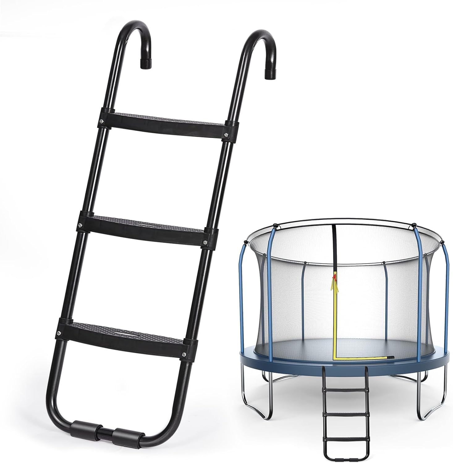 Escalera para cama elástica con escalones anchos horizontales, para trampolines de 12 pies y 14 pies, capacidad de 220 libras, accesorios de