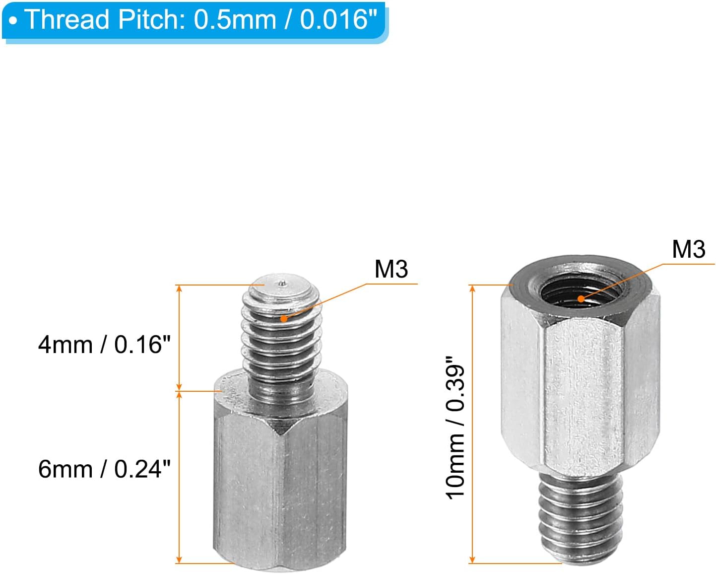 PATIKIL M3x6mm+0.157 in – Separador hexagonal macho-hembra, paquete de 20 tornillos de separación de PCB de acero inoxidable para placas base, cajas