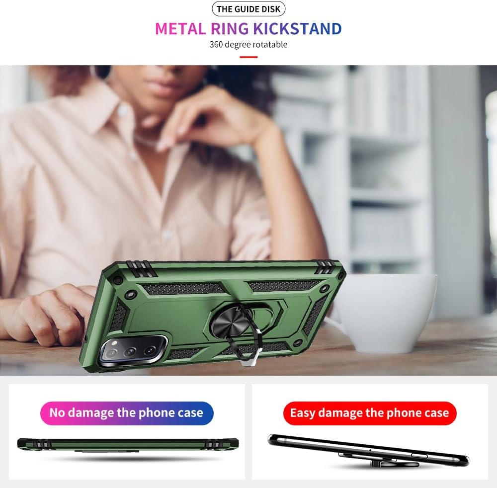 Funda para Samsung Galaxy S20 FE, Samsung S20 FE con protector de pantalla HD, grado militar de 16 pies probada en caídas anillo a prueba de golpes