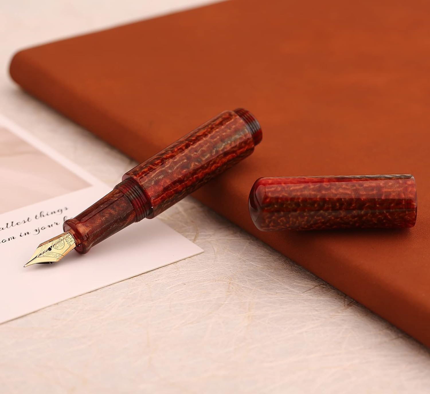 Asvine Majohn Wancai – Mini pluma estilográfica, punta extrafina, bolígrafo de bolsillo de viaje acrílico marrón, tamaño corto, relleno de botella