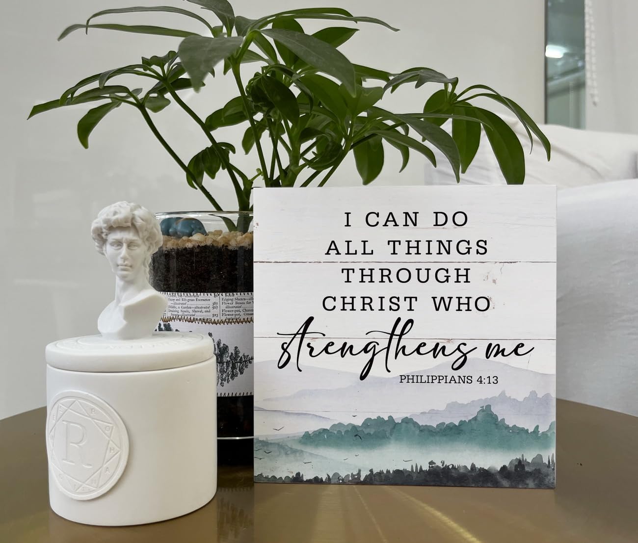 Letreros de madera cristiana, versículo bíblico, filipenses 413  I Can Do All Things Through Christ Who Strengthens Me, decoración de mesa