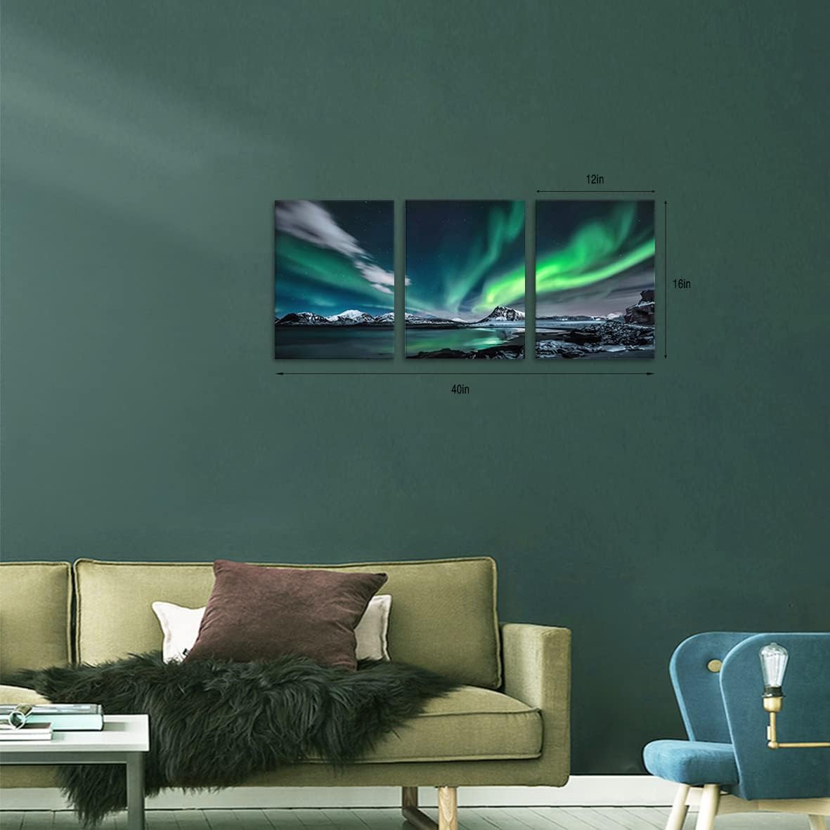 Yang Hong Yu Arte de pared de auroras boreales para sala de estar, paisaje nocturno de aurora, impresiones sobre lienzo para decoración de paredes
