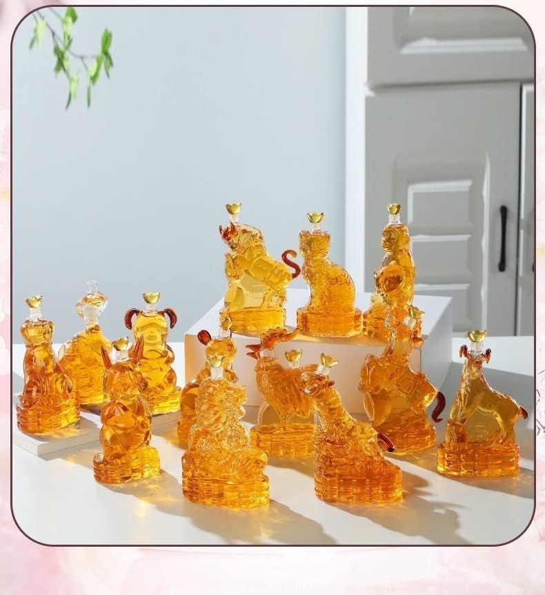 12 decantadores del zodiaco chino, juego de copas de vino de 5.1 fl oz x 12, decantador de vidrio de whisky, botella de vino de vidrio resistente al