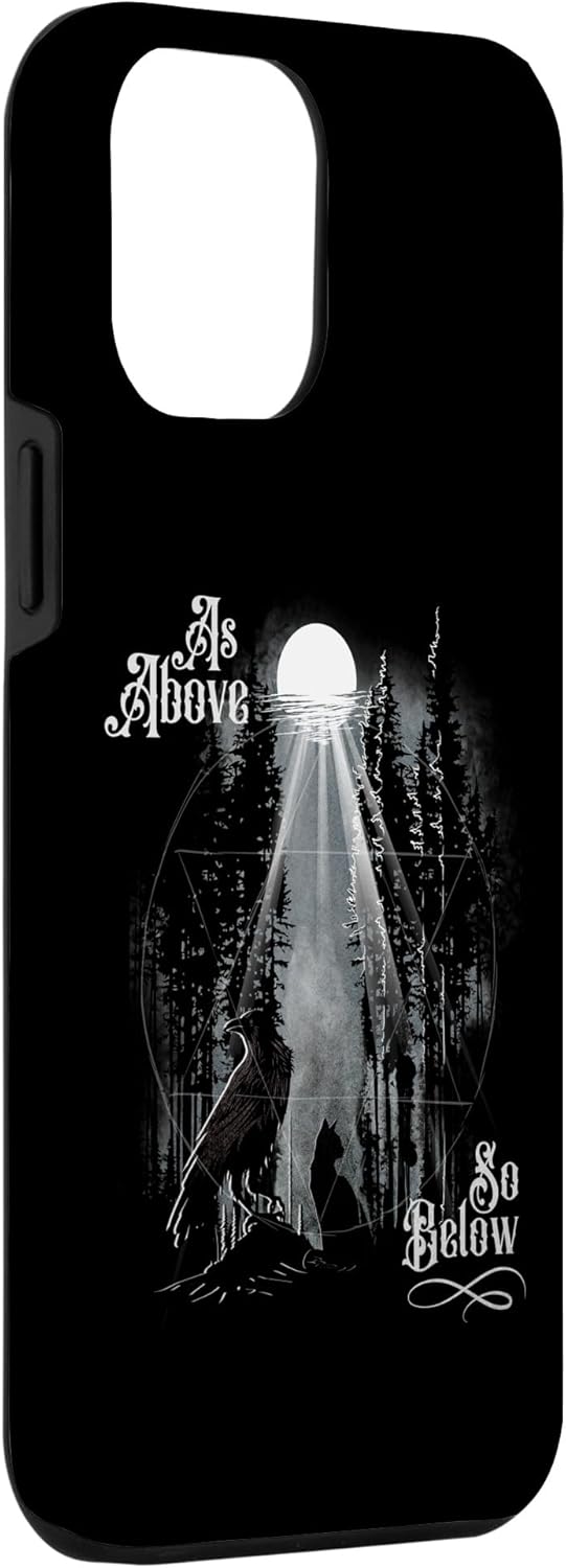 Funda para iPhone 13 Pro Max para hombre como arriba tan abajo Wiccan Pagan Tree of Life Crow Cat Case