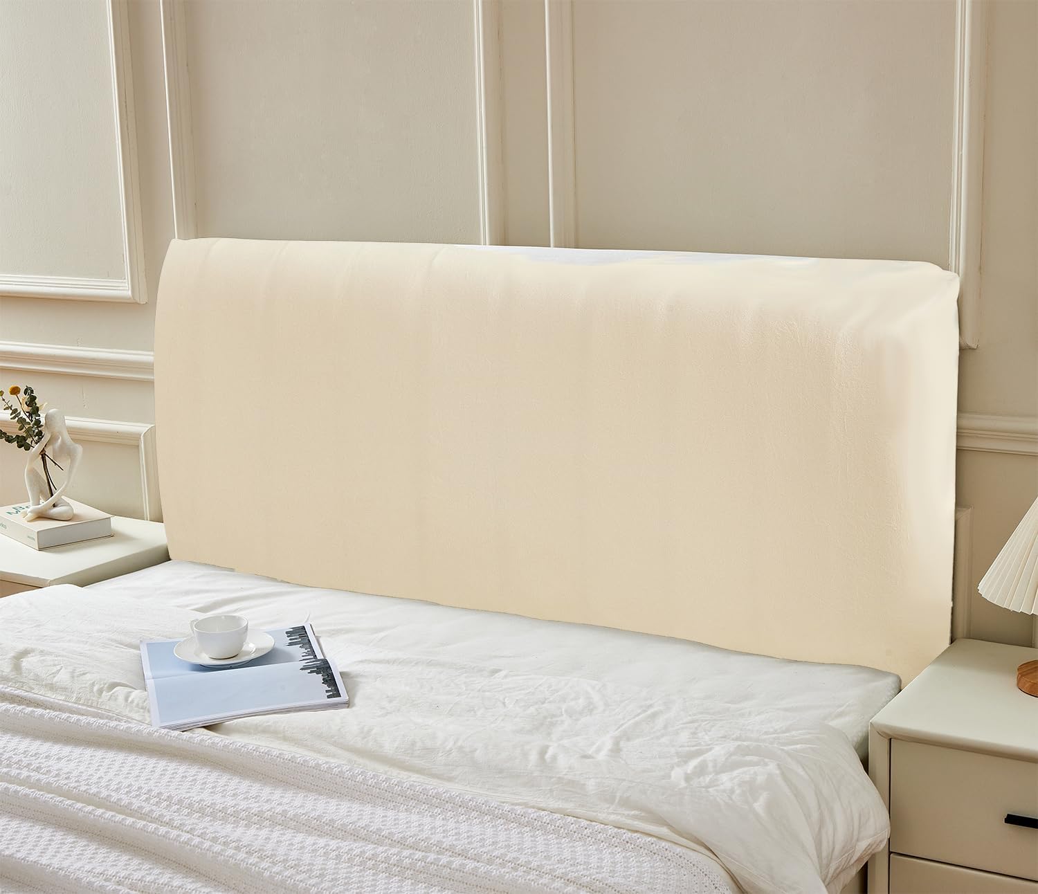 Zion Praiser Funda de terciopelo elástico para cabecero de cama, de tela de color sólido, a prueba de polvo, para cabecero tapizado, color blanco,