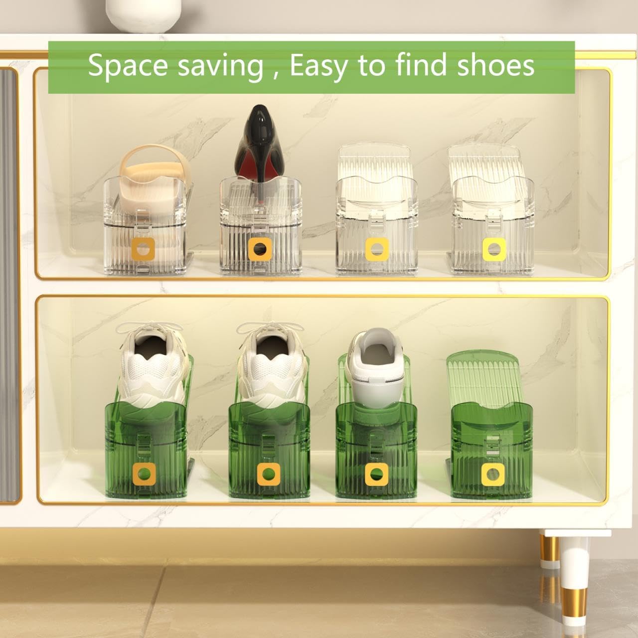 CiBiZi Organizadores ajustables para zapatos, paquete de 10 unidades, apilador de zapatos que ahorra espacio transparente, organizador para