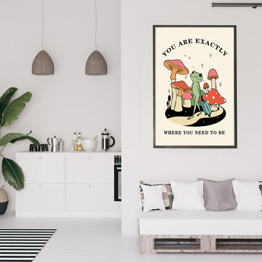 FBKDVC Funny Frog You Are Exactly Where You Need To Be – Póster inspirador de acuarela, lienzo de pared, regalo motivacional para mujeres, niñas,