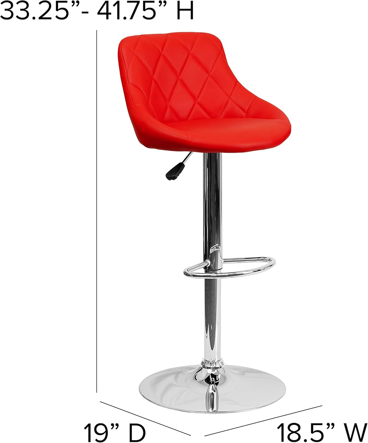 Flash Furniture CH-82028A-BK-GG asiento de vinilo negro de diseño contemporáneo, banqueta alta ajustable con base cromada, Cromo Vinilo, Rojo