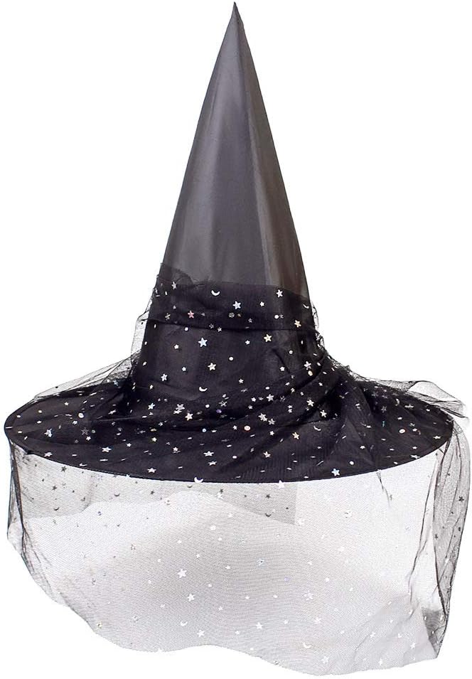 Giga Gud 4 sombreros de bruja de Halloween, sombrero de bruja vintage, velos de encaje transparente, sombreros impresos, suministros de fiesta,