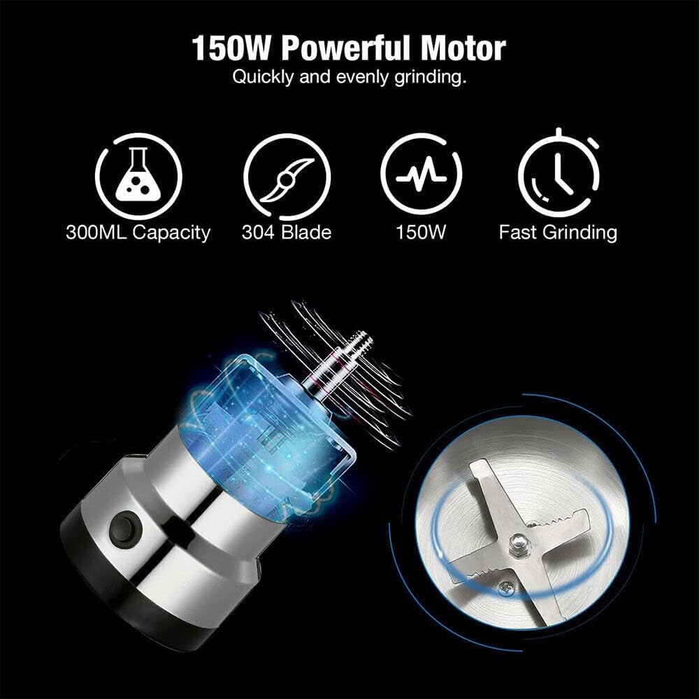 Mini molinillo de café, molinillo eléctrico de especias, de acero inoxidable, afilado de acero inoxidable, molinillo de especias rápido para