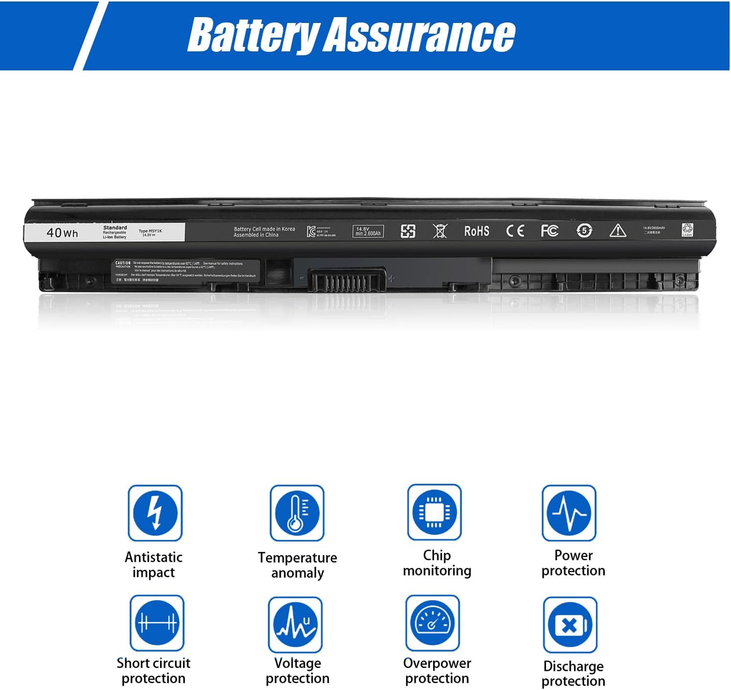 M5Y1K Laptop Battery,14.8v 40wh Battery Compatible with Dell Inpiron 5559 5558 5755 3558 3552 5759 5555 5758 3458 3567 5458 3451 3467 3452 3460 3459