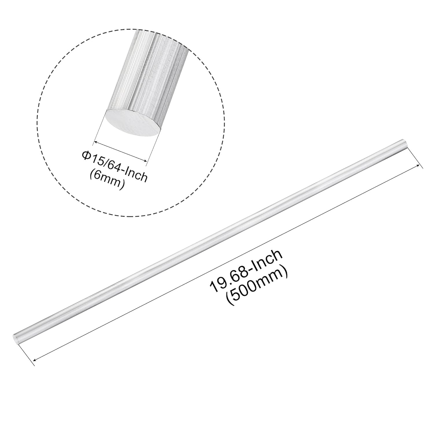 uxcell Barra de torno de varilla redonda sólida de aluminio 0.236 in x 19.685 in para herramienta de manualidades de bricolaje 5 piezas