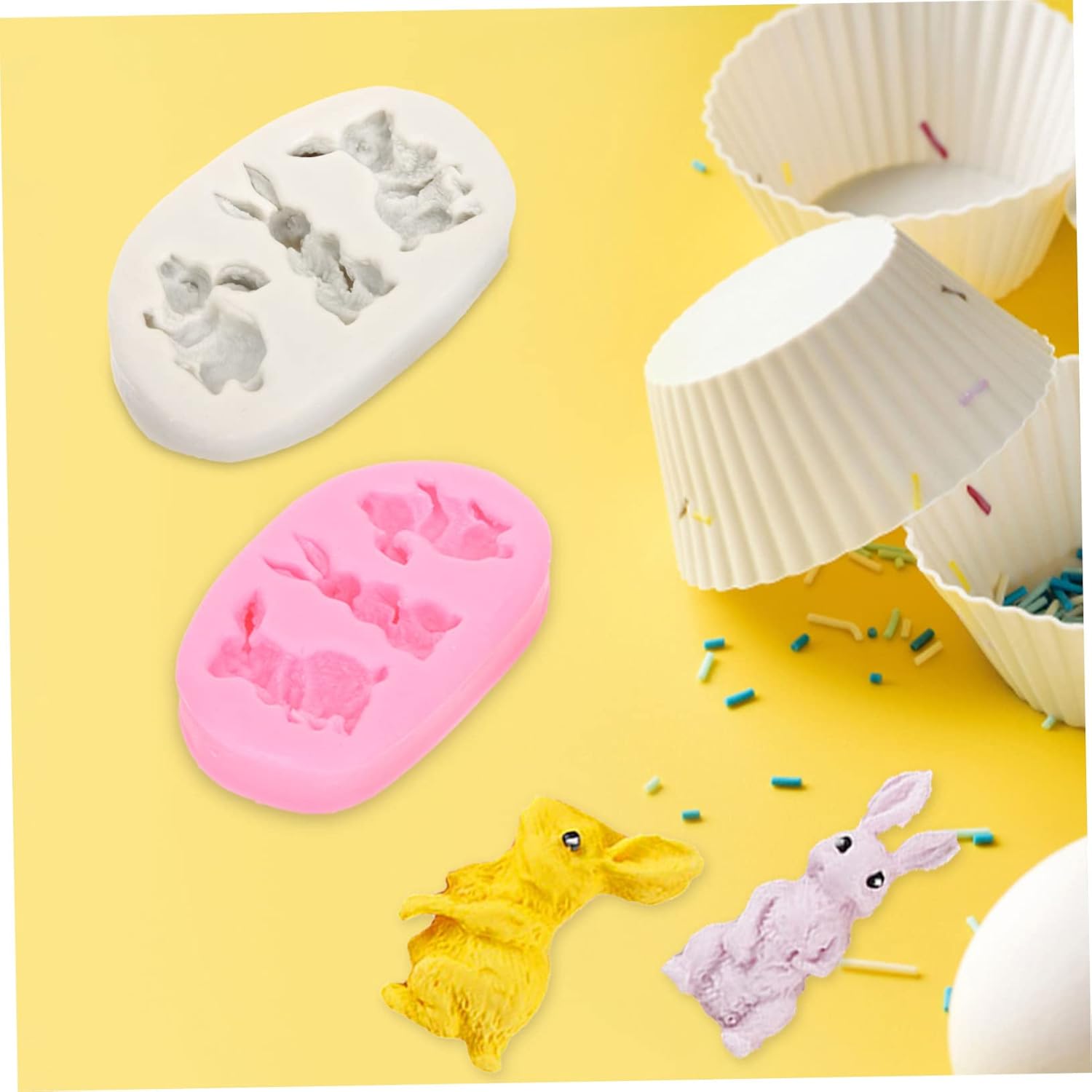 HEMOTON Molde de silicona 3D para cubitos de hielo, bandeja de cubitos de hielo, moldes para hornear conejos, moldes de silicona para fondant,