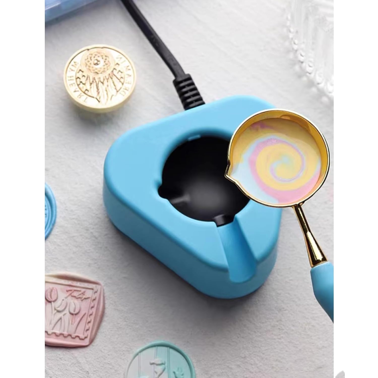 Calentador eléctrico de sellos de cera, kit de sellado de cera con cuchara y 300 cuentas de sello de cera, pinzas y agitación, gran herramienta para