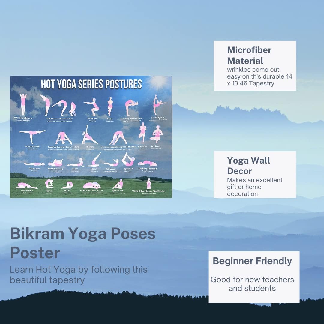 Póster grande de posturas de yoga Bikram  Tapiz para decoración de yoga caliente  Guía para principiantes para ejercicio efectivo de yoga, material