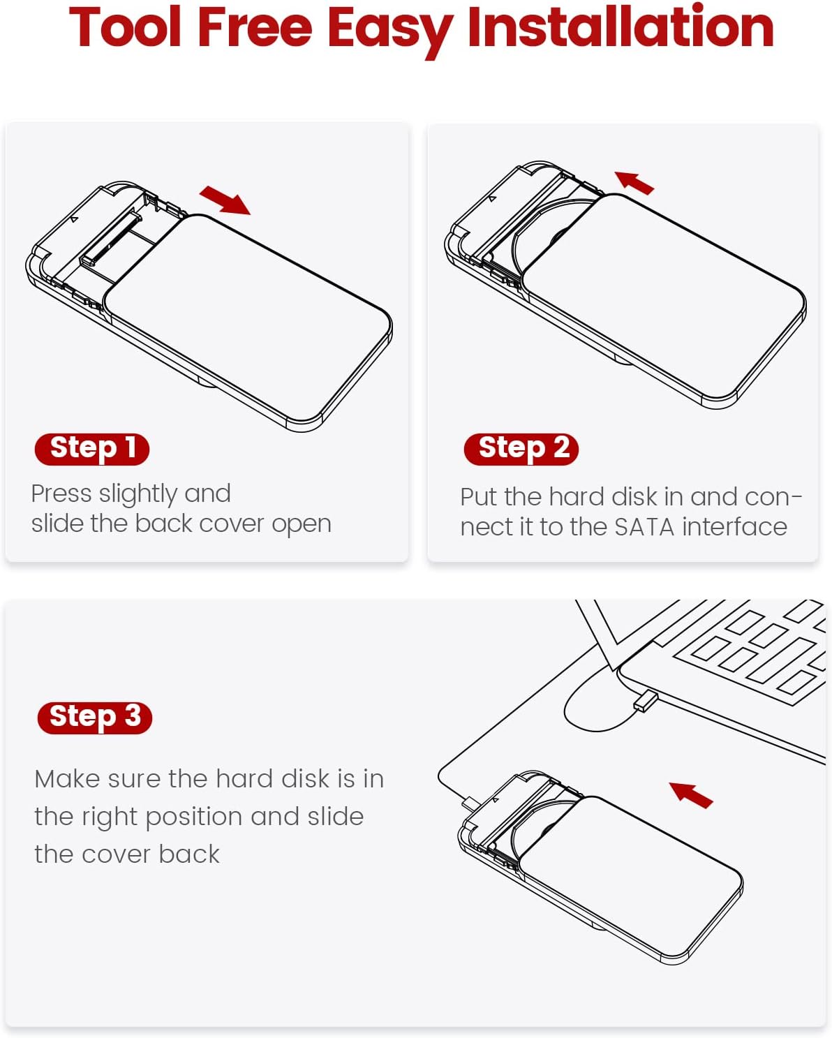 ORICO Moderno gabinete de disco duro USB C USB 3.1 Gen 1 a SATA III 6Gbps UASP Caja de disco duro externo para todos los discos duros SATA SSD HDD