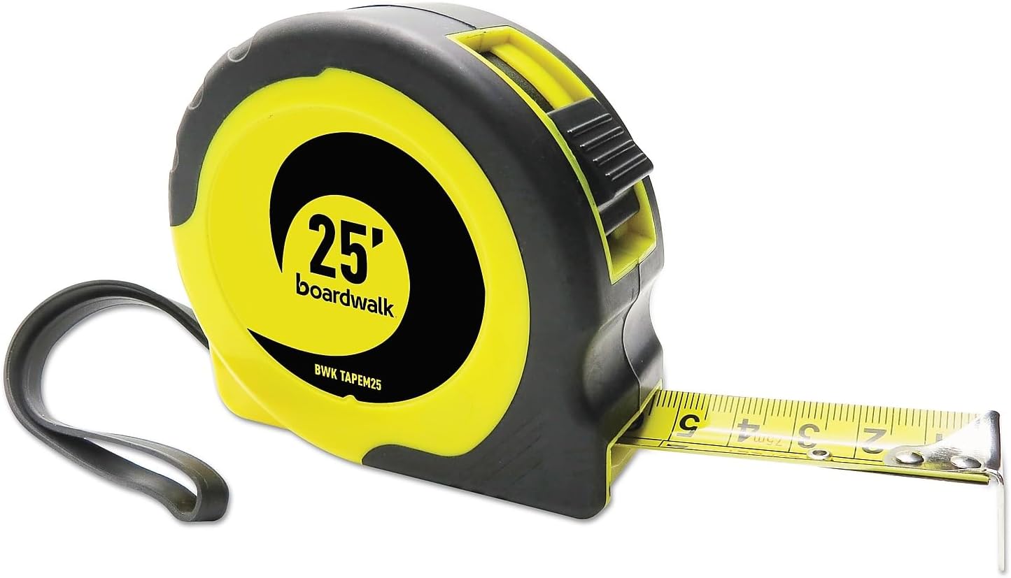 Boardwalk BWKTAPEM25 Easy Grip – Cinta métrica de graduación de 25 pies y 116 pulgadas, color negro y amarillo