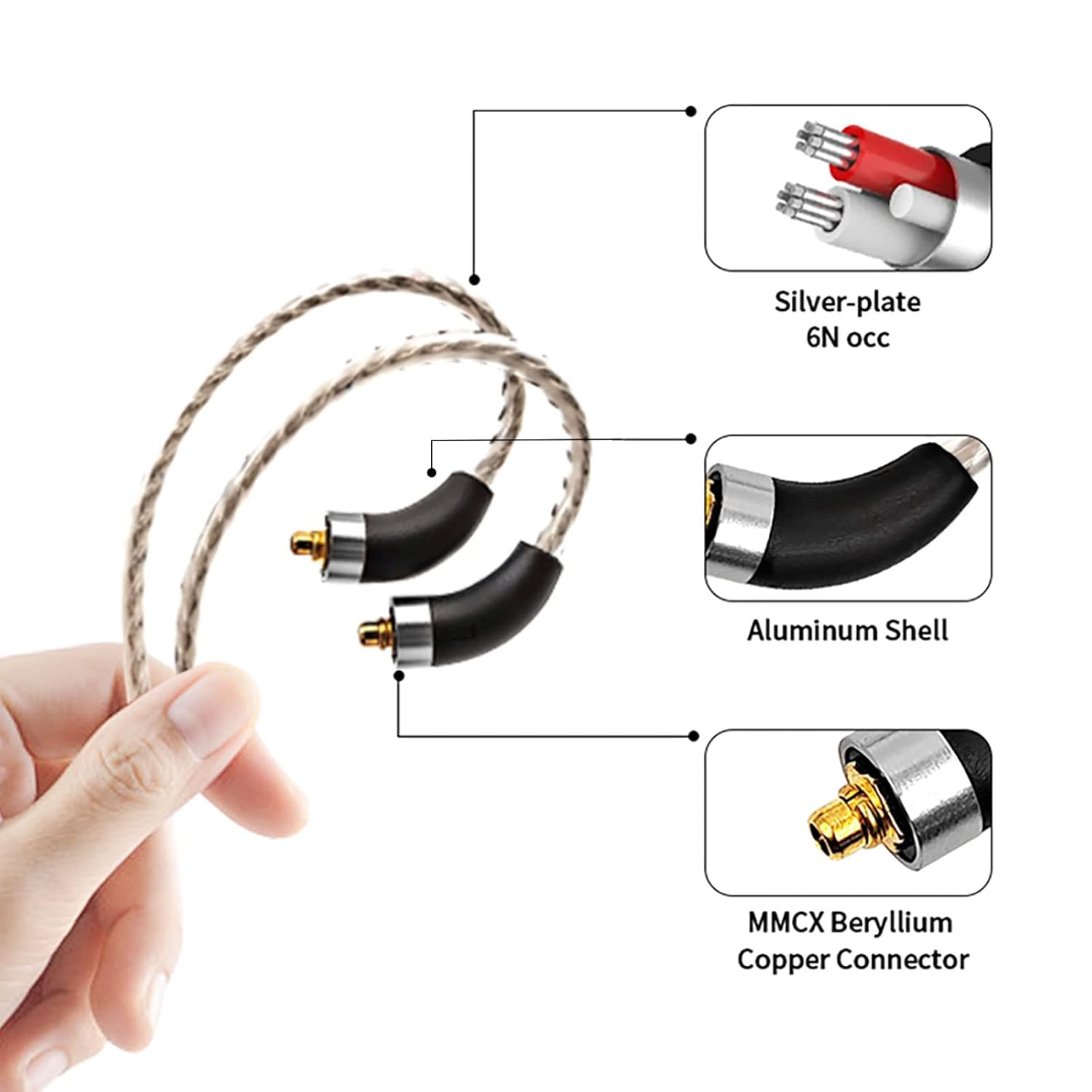 OKCSC Cable de auriculares MMCX chapado en plata de cobre monocristalino de alta pureza para audio final E4000E5000B1B2B3A8000Make1Make2Make3 cable