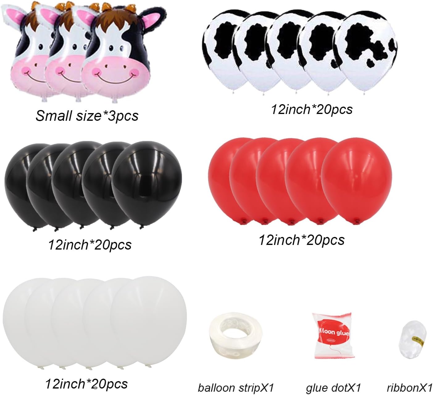 Decoraciones de fiesta de vaca, kit de arco de guirnalda de globos de vaca, globos rojos, negros y blancos para decoraciones de fiesta de vaquera,