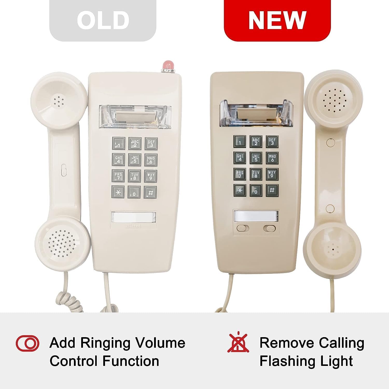 OGQ Teléfono de pared retro para teléfono fijo vintage de pared con timbre mecánico antiguo montado en la pared con cable con control de volumen