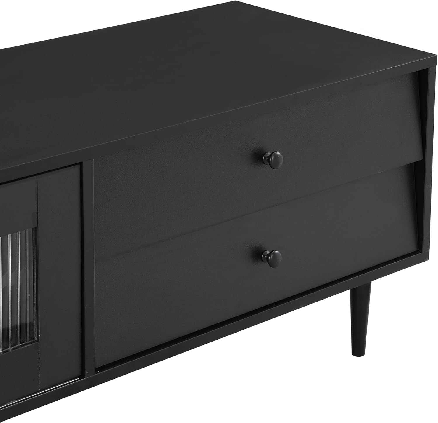 LUMISOL Moderno soporte de TV para TV de 75 pulgadas, consola de TV con puertas de vidrio estriado y cajones inclinados, gabinete multimedia