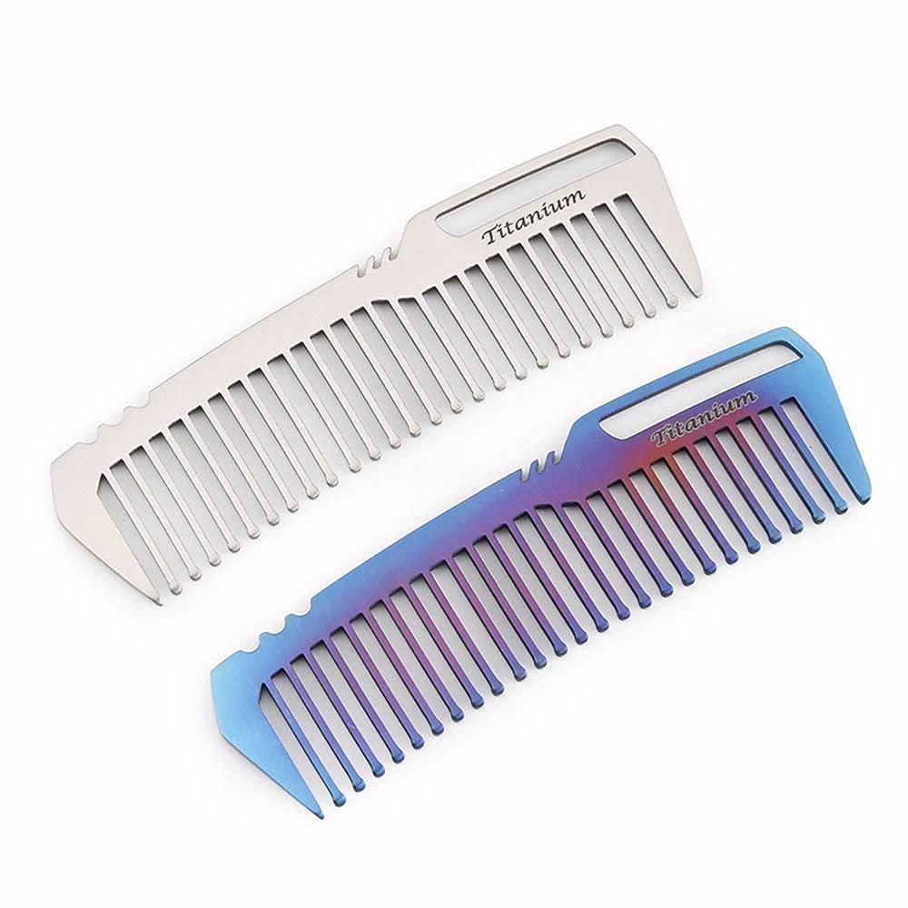 Mini peine de aleación de titanio portátil Antiestático EDC Gear Peines peine de titanio peine Peines de pelo (plata)